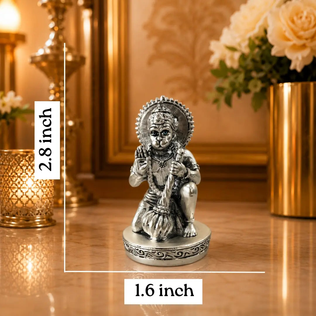 999 Silver Plated Hanuman Idol – 2.8 Inch Antique Matte Finish | Bajrangbali Murti with Premium Velvet Gift Box