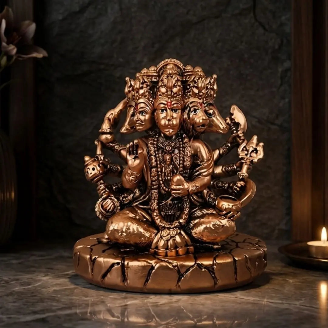 Gold Art India Panchmukhi Hanuman Idol | Copper Antique Matte Finish | 4 Inch
