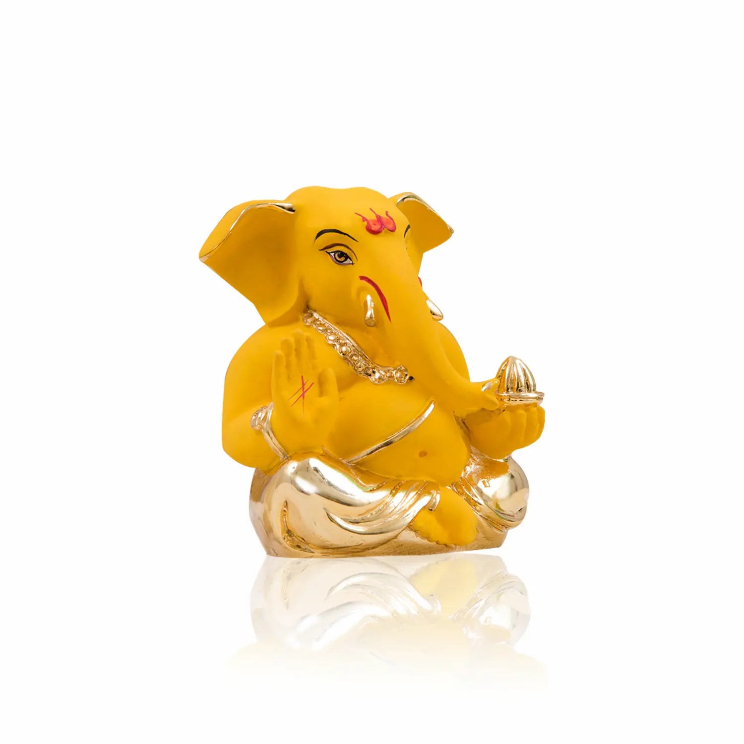 Small Ganesh Idol for Car Dashboard & Home Decor – Gold Plated Terracotta Finish (2.6 Inch) | Gold Art India