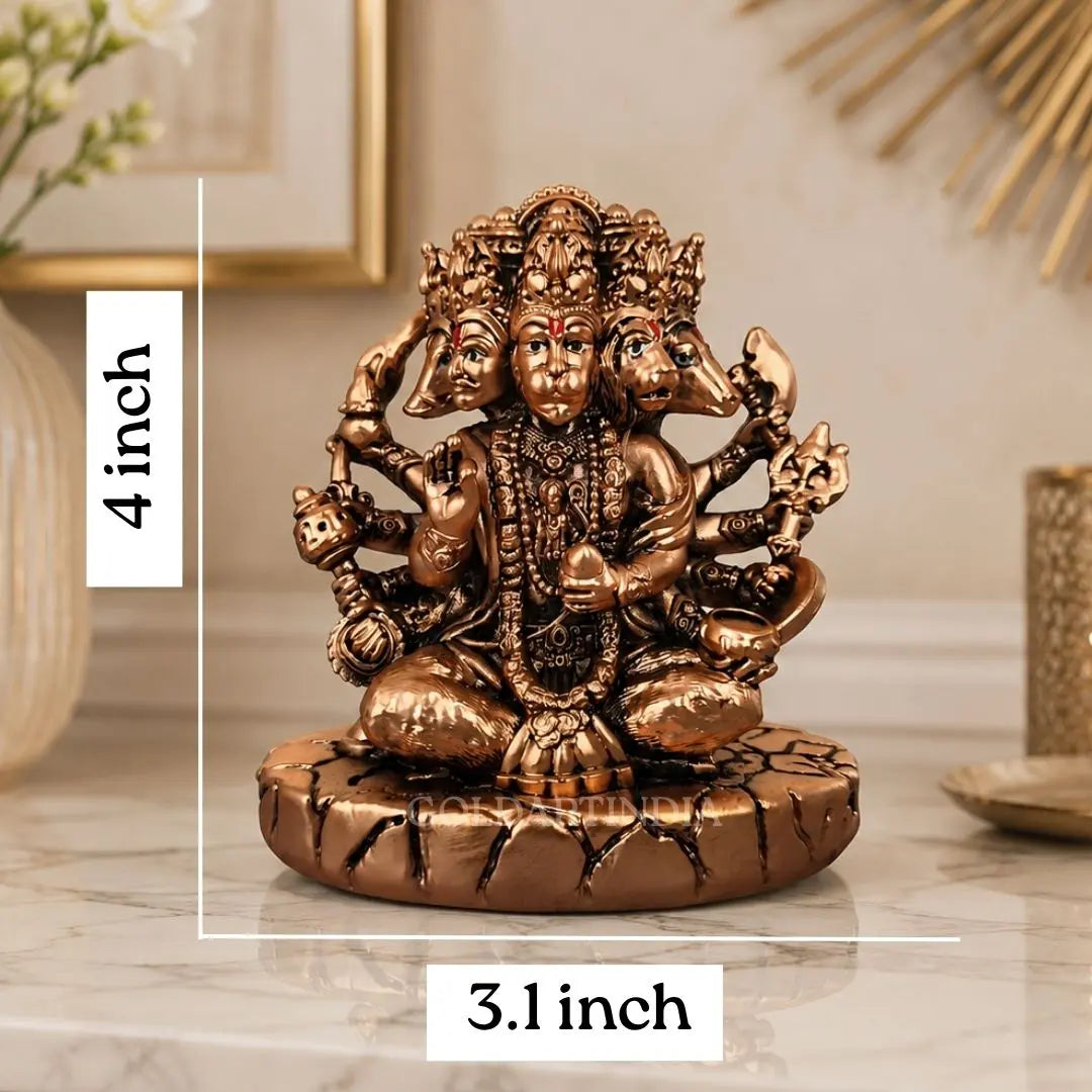 Gold Art India Panchmukhi Hanuman Idol | Copper Antique Matte Finish | 4 Inch