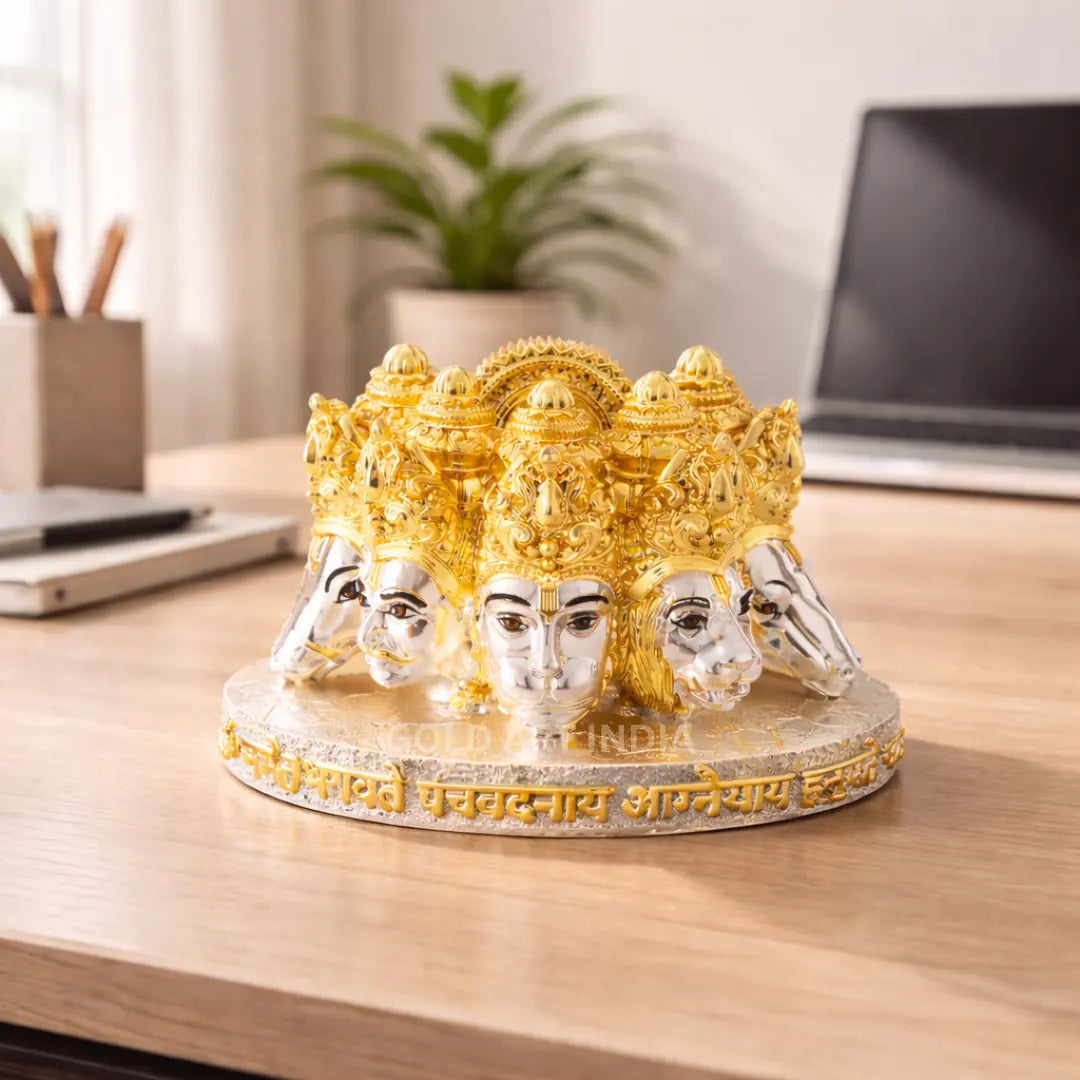 Panchmukhi Hanuman bust idol – silver gold finish, rear view – Gold Art India #color_Silver Gold