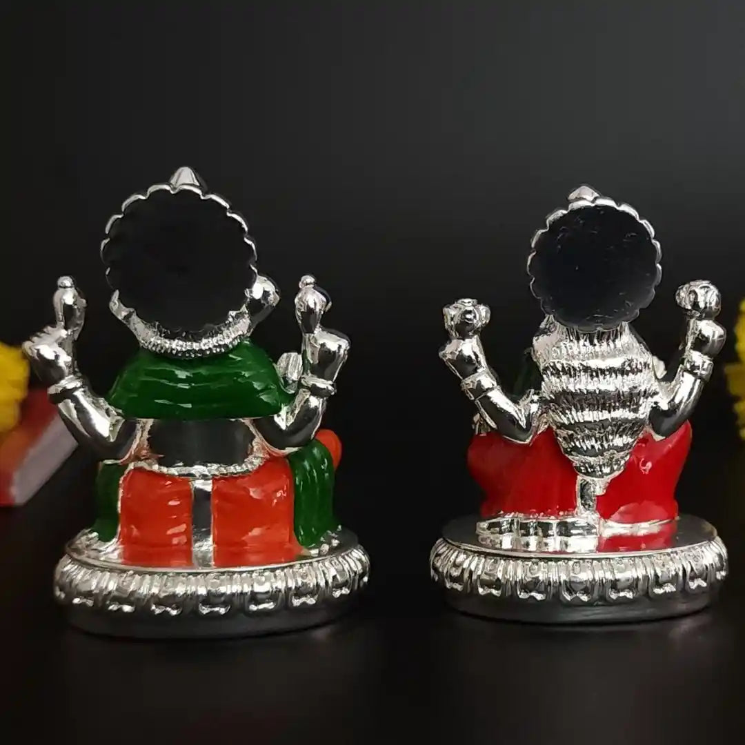 New Chakra Laxmi Ganesha Idol Silver Plated with Enamel 2.7  | Gold Art India