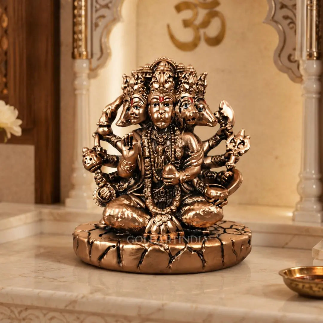 Gold Art India Panchmukhi Hanuman Idol | Copper Antique Matte Finish | 4 Inch