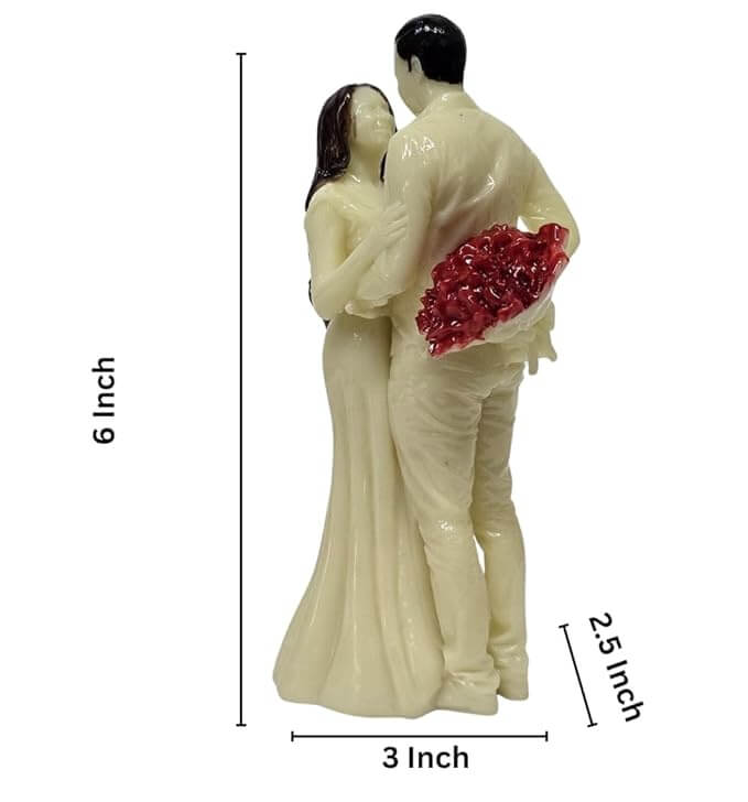 Ivory romantic couple figurine, 6-inch, hand-painted detail, boy holding red flower bouquet, love symbol by Gold Art India.