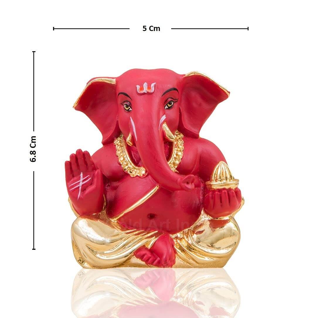LORD GANESHA : Gold Plated Red Terracotta Finish Ganesha Idol | Office Decor| Car & Home Decor | Perfect Gift