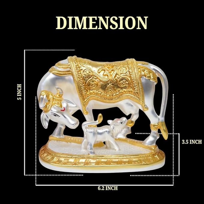 Kamdhenu Cow & Calf Idol – Gold & Silver Plated for Vastu & Home Decor