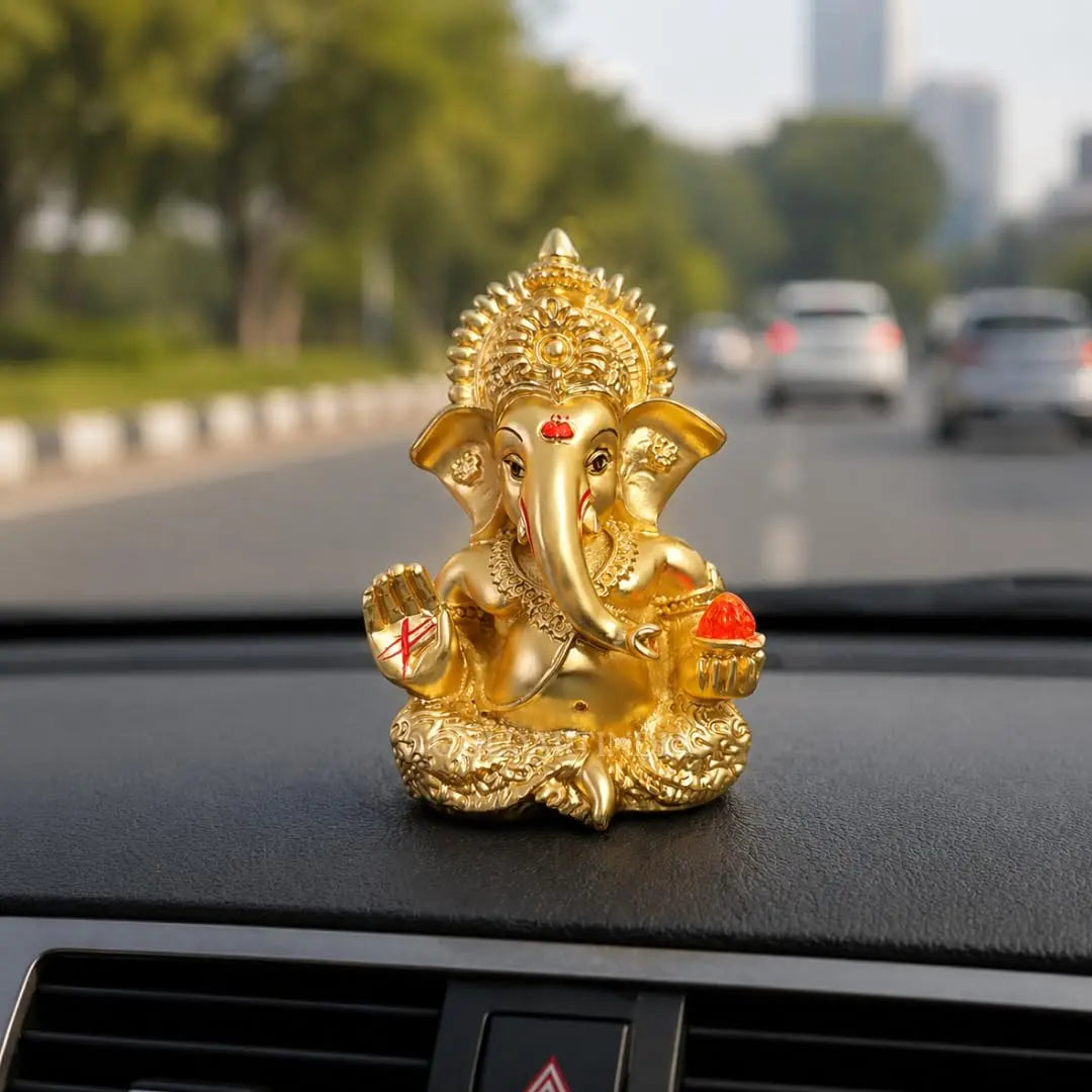Gold Art India Lord Ganesha Idol – Gold Plated Matte Finish with Premium Velvet Gift Box (3.5 Inch)