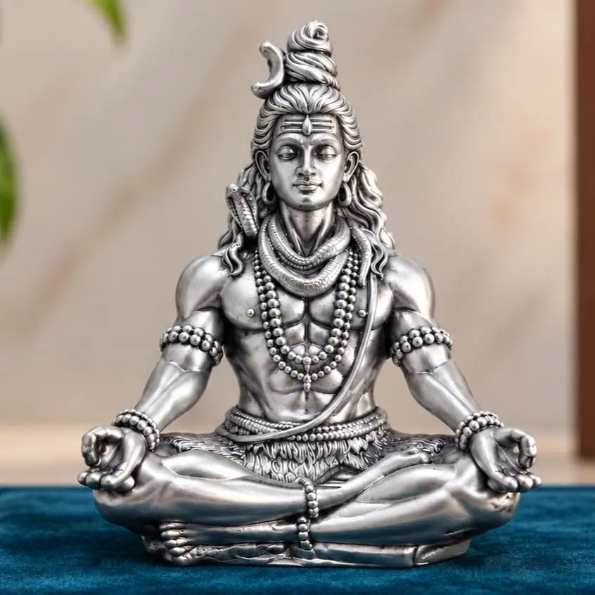 Lord Shiva Idol 3.5 Inch | 999 Silver Plated Mahadev Murti | Shiv Ji Idol for Car Dashboard, Home Temple & Office | Gold Art India