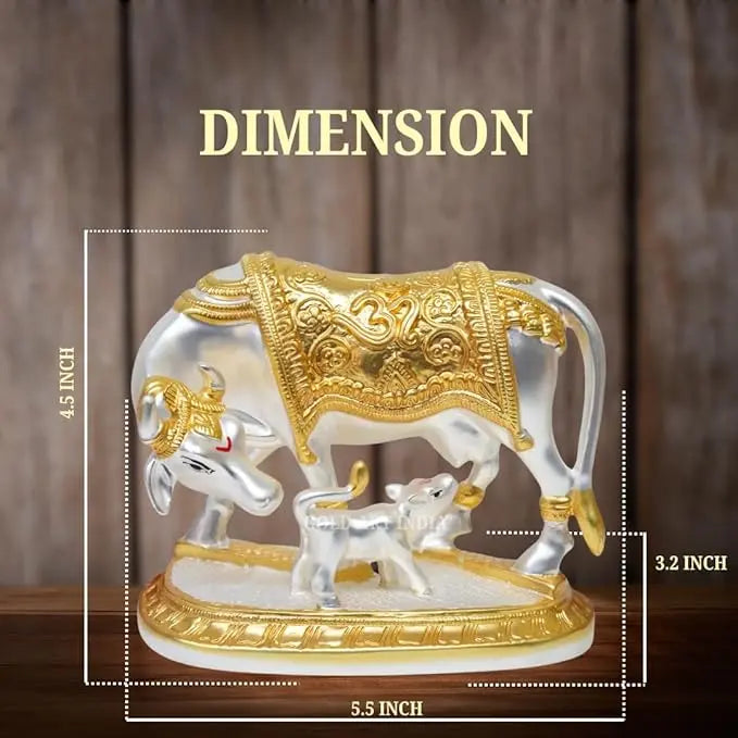 Kamdhenu Cow & Calf Idol – Gold & Silver Plated for Vastu & Home Decor 4.5 inch | Gold art india