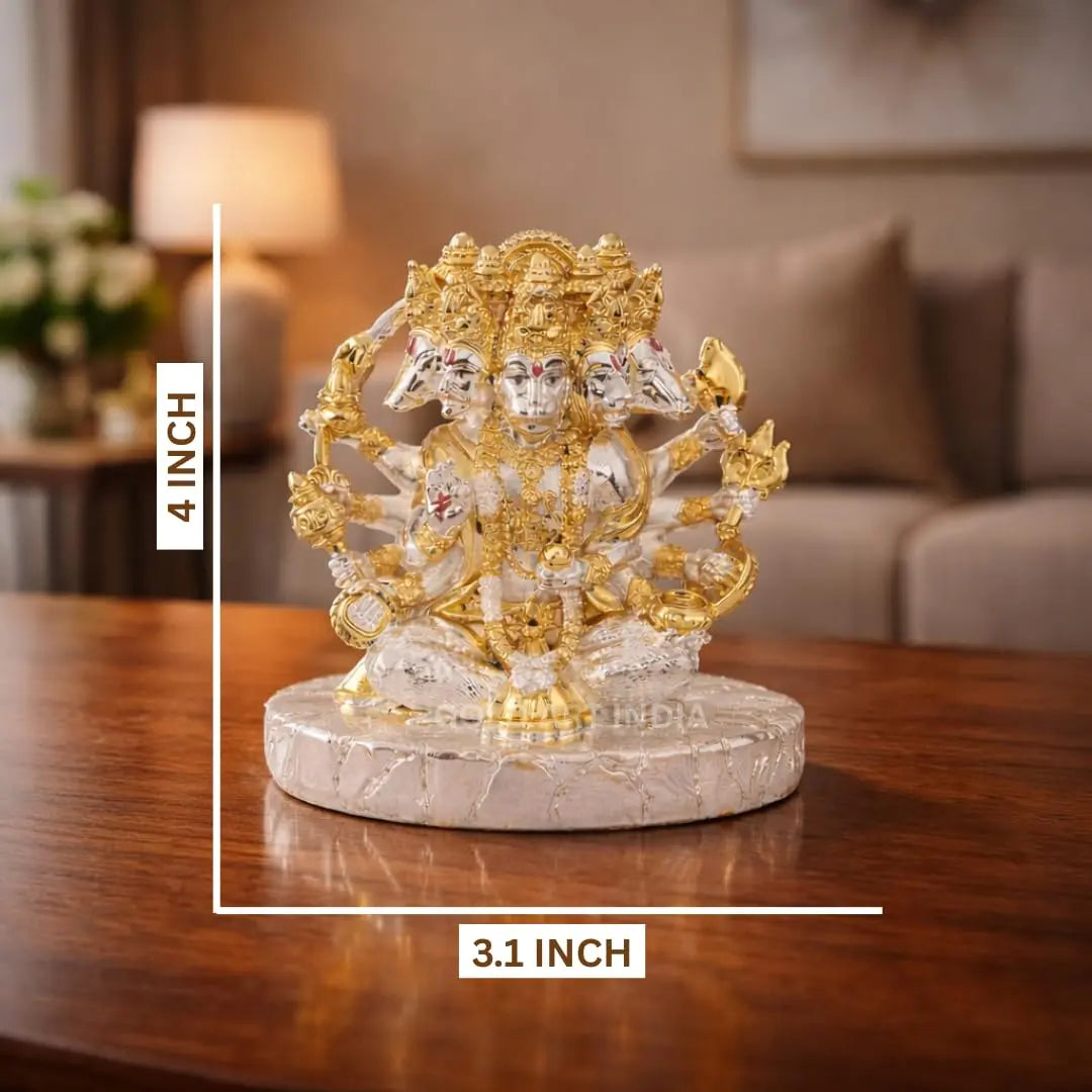 Gold Art India Panchmukhi Hanuman Idol – Gold & Silver Plated Dual Tone Murti | Glossy Finish | 4 Inch