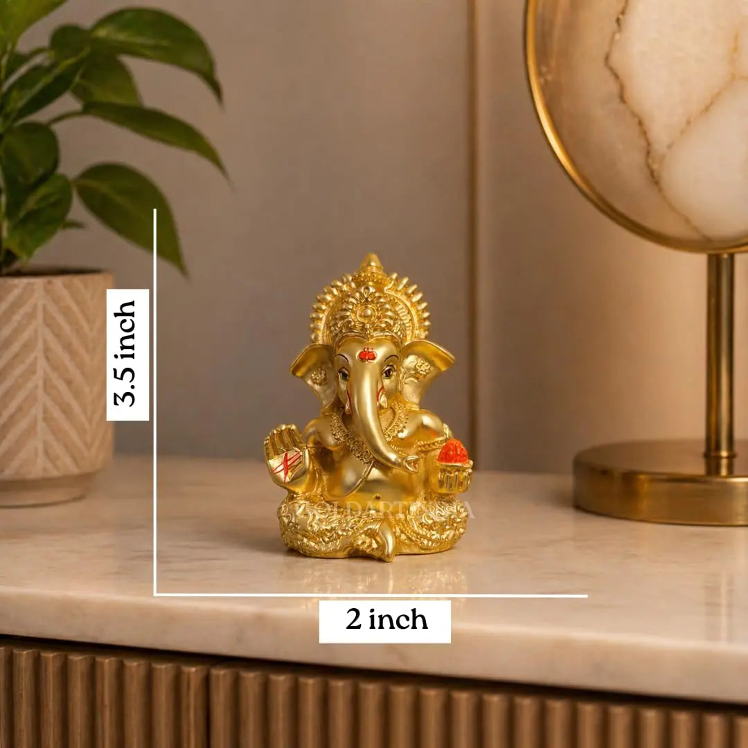 Gold Art India Lord Ganesha Idol – Gold Plated Matte Finish with Premium Velvet Gift Box (3.5 Inch)
