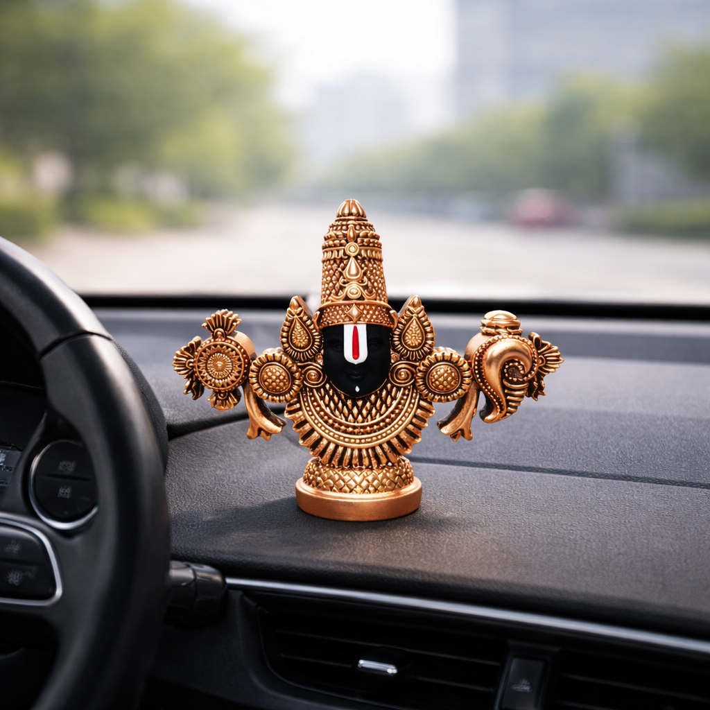 Lord Balaji Idol – Copper-Plated Antique Matte Finish – 3.5 Inch for Office, Pooja Room & Gifting - Gold Art India