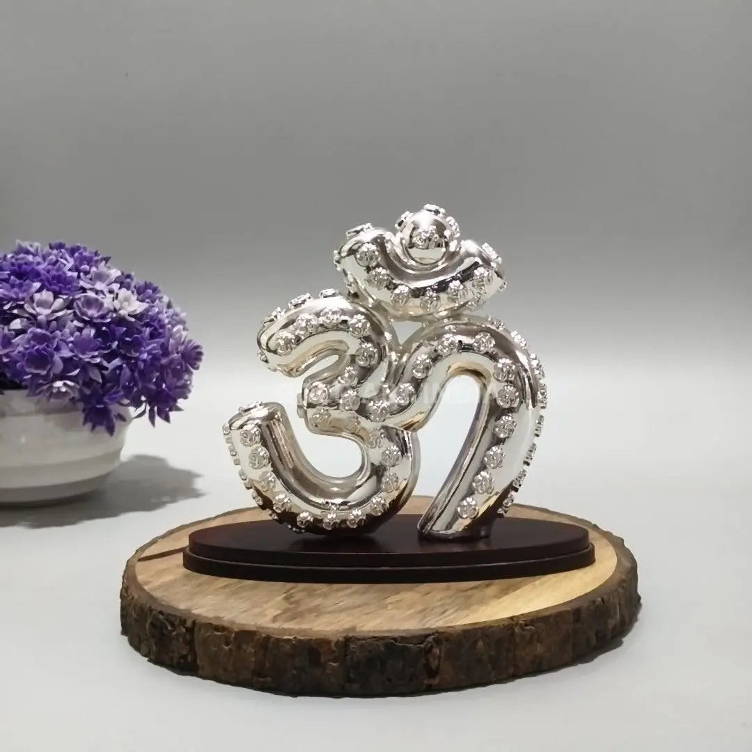 108 Sacred Om Silver Plated Idol with MDF Base | Spiritual Home Décor & Gifting