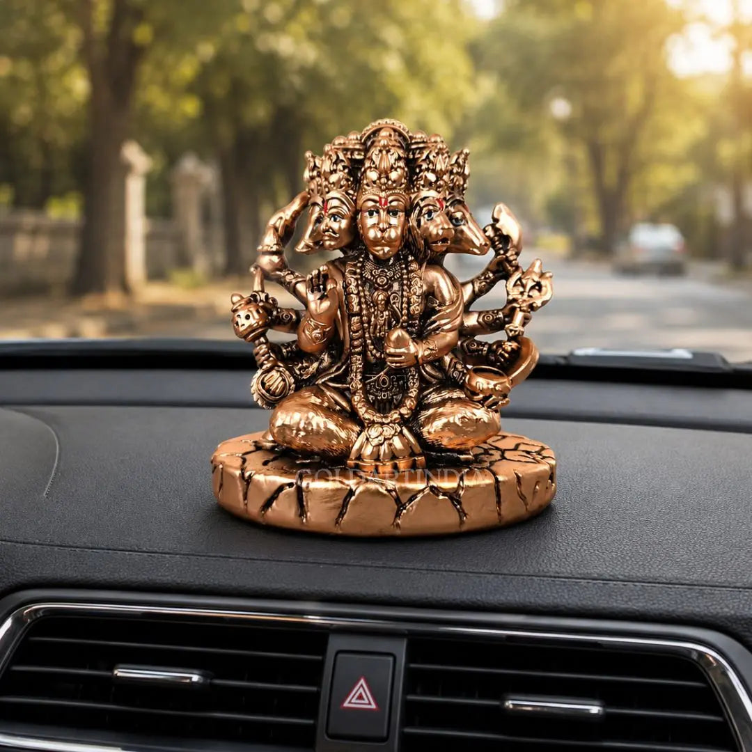 Gold Art India Panchmukhi Hanuman Idol | Copper Antique Matte Finish | 4 Inch
