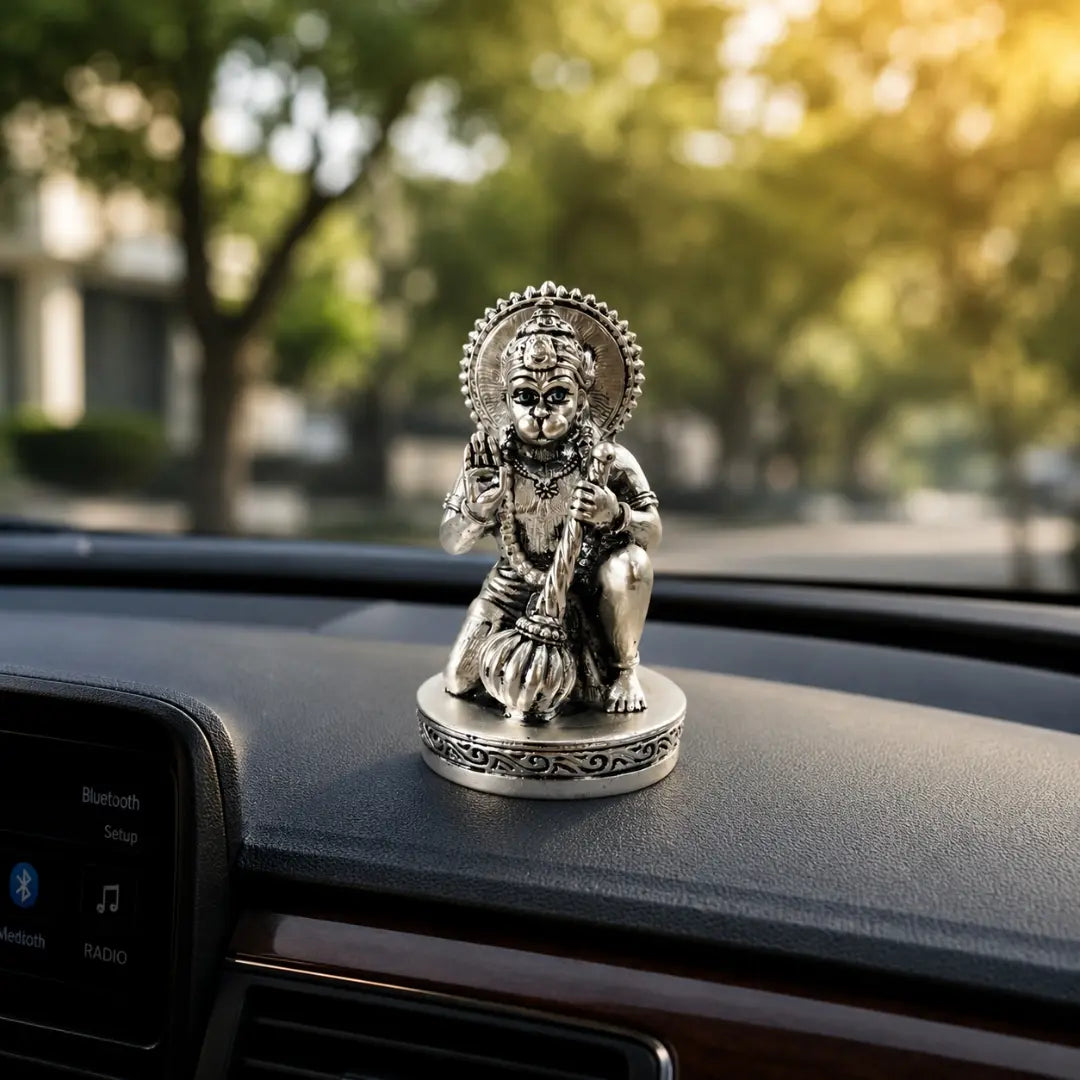 999 Silver Plated Hanuman Idol – 2.8 Inch Antique Matte Finish | Bajrangbali Murti with Premium Velvet Gift Box