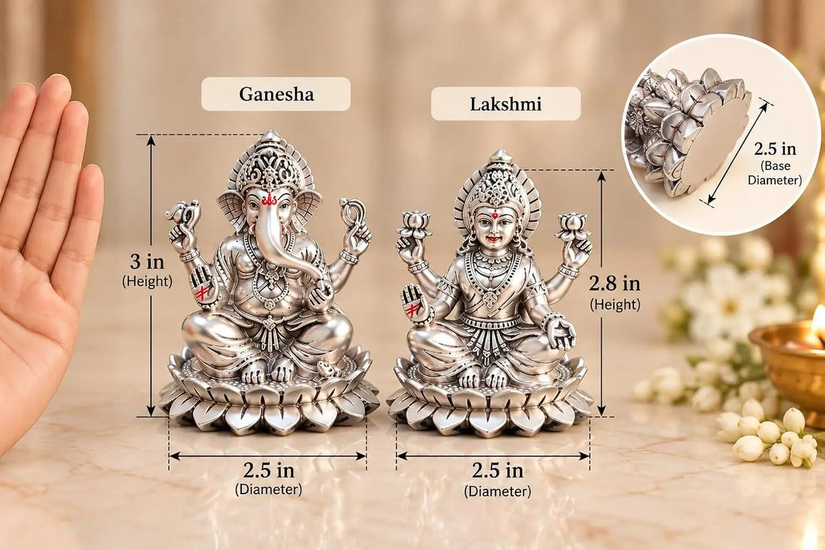 Gold Art India Lakshmi Ganesha Idol 999 Silver Plated on Lotus Base | Laxmi Ganesh Ji Murti for Diwali Pooja, Home Mandir, Office & Gifting | Premium Gift Box
