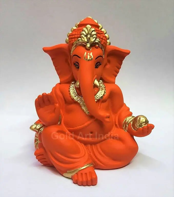 Orange Ganesha Idol for Car Dashboard | Gold Art India