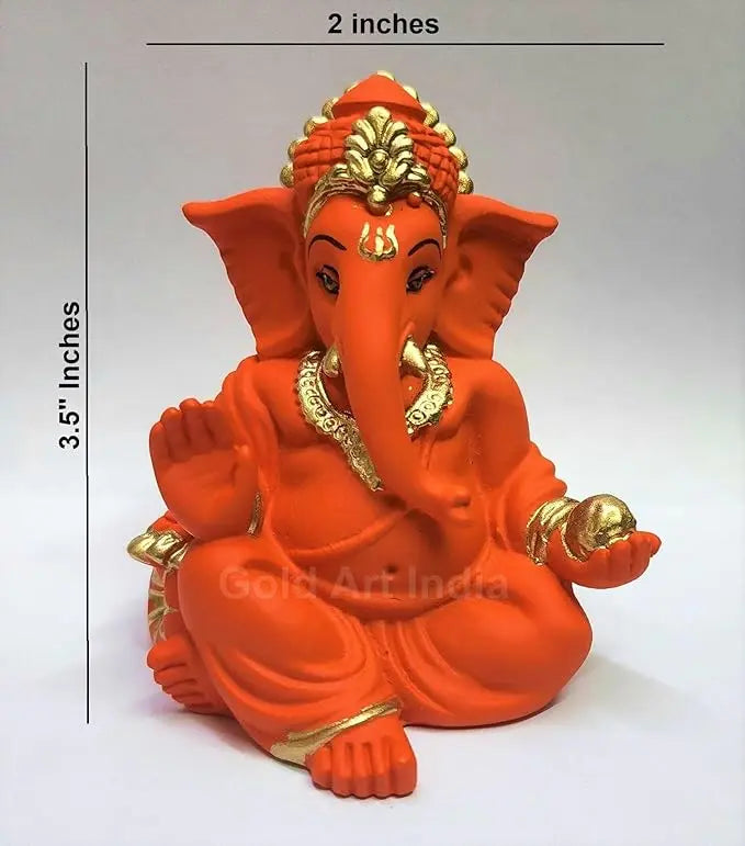 Orange Ganesha Idol for Car Dashboard | Gold Art India