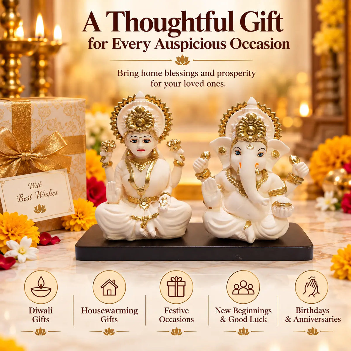 Lakshmi Ganesh Peach Ivory Idol set as thoughtful gift
