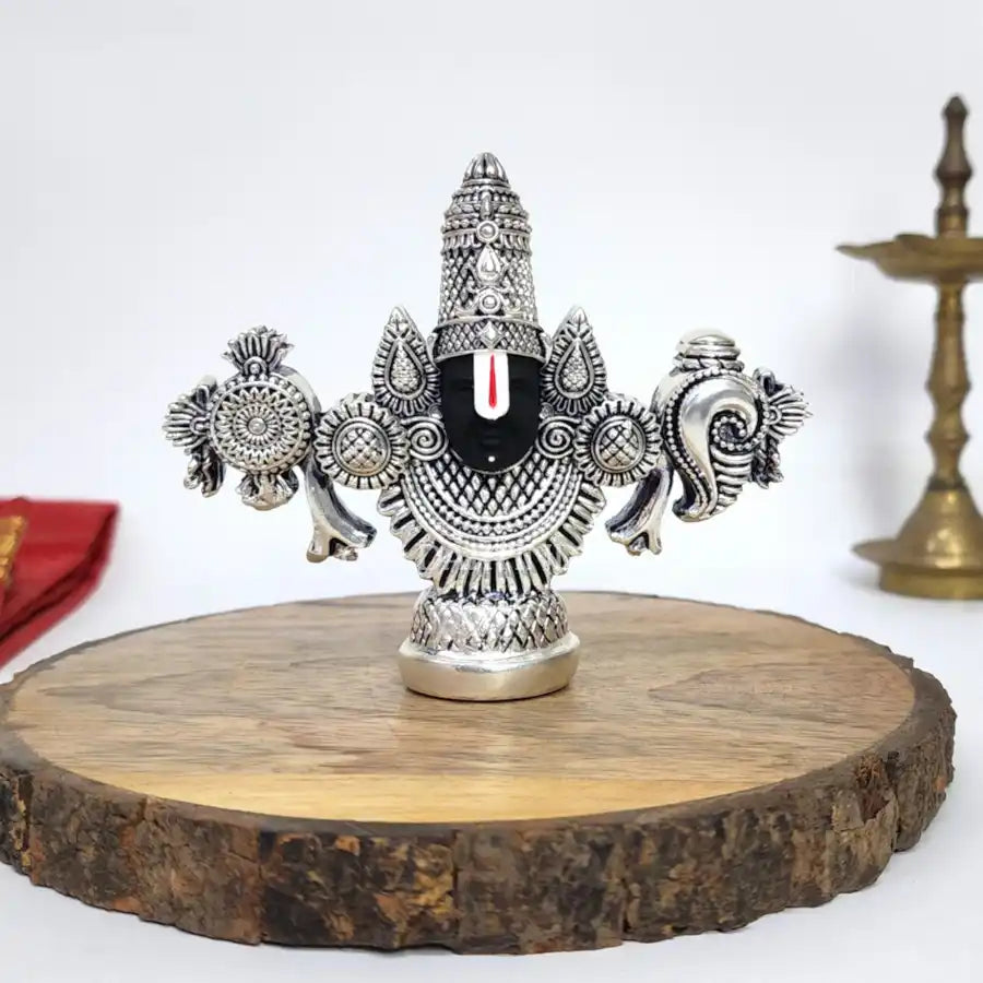 Antique Silver Plated  Plated lord balaji idol 3.5 inch front view