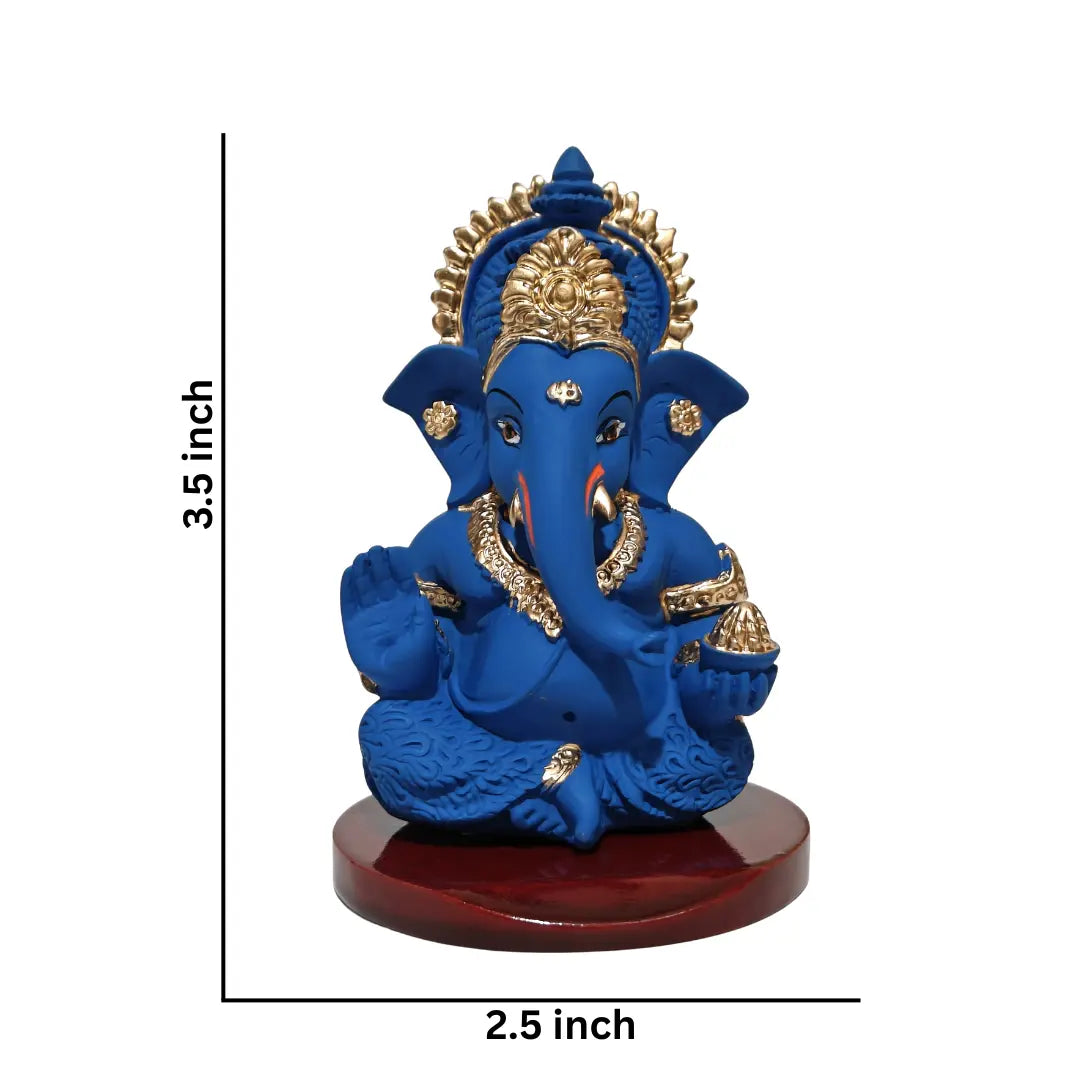 Blue terracotta Mukut  Ganesh idol with MDF Base dimention  Hx3.5 wx2.5  Inch 