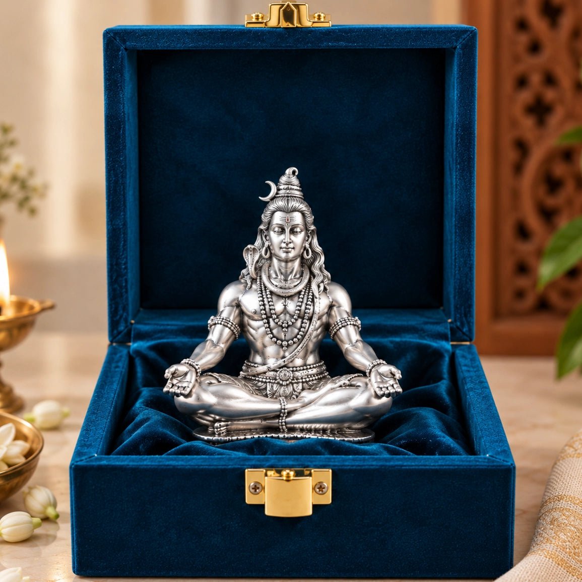 Lord Shiva Idol 3.5 Inch | 999 Silver Plated Mahadev Murti | Shiv Ji Idol for Car Dashboard, Home Temple & Office | Gold Art India