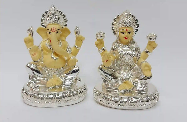 New Chakra Laxmi Ganesha Idol Silver off white 2.7  | Gold Art India