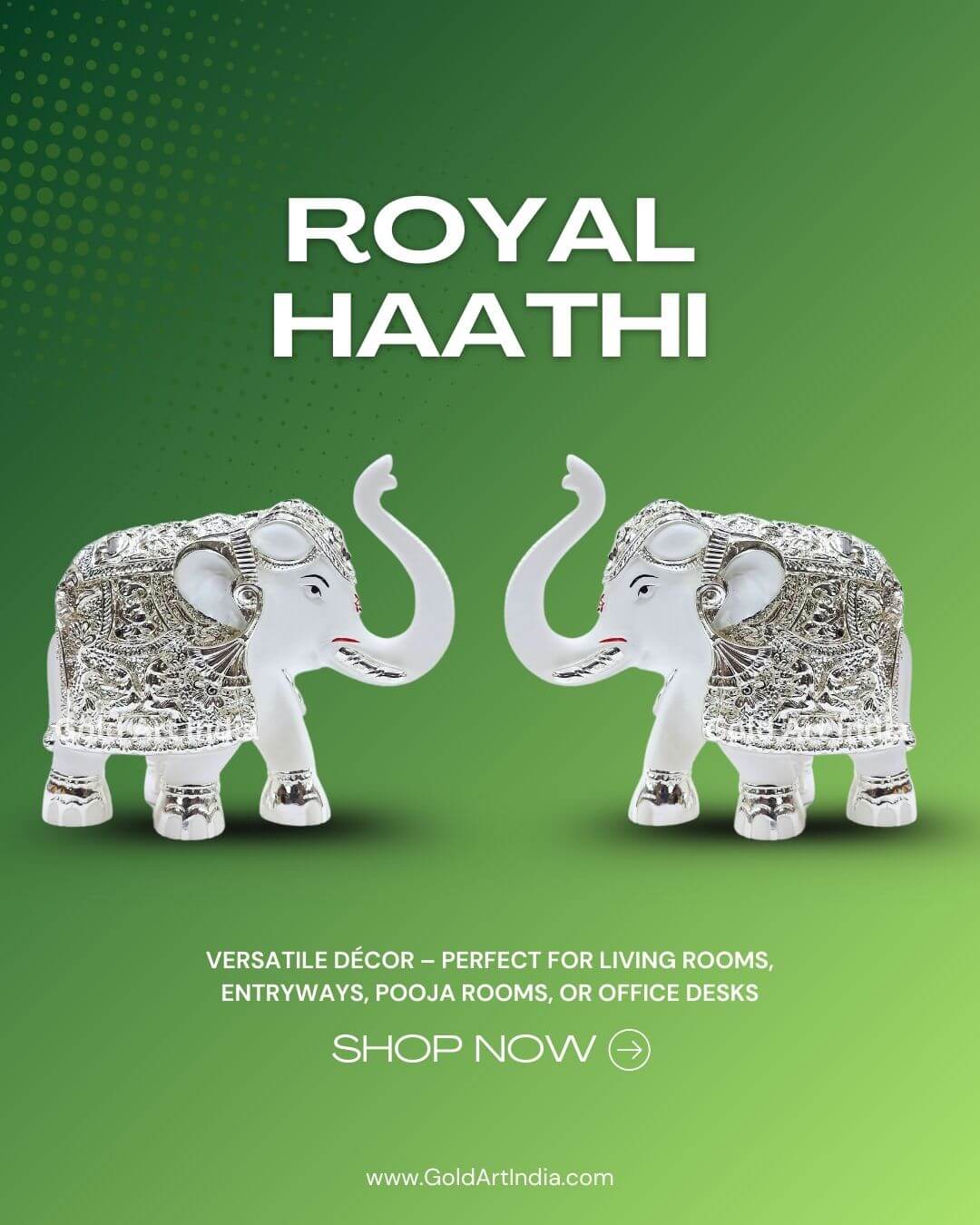 Gajant Laxmi pair | Silver-Plated Elephant Idol with White Terracotta | Intricate Detailing & Elegant Decor