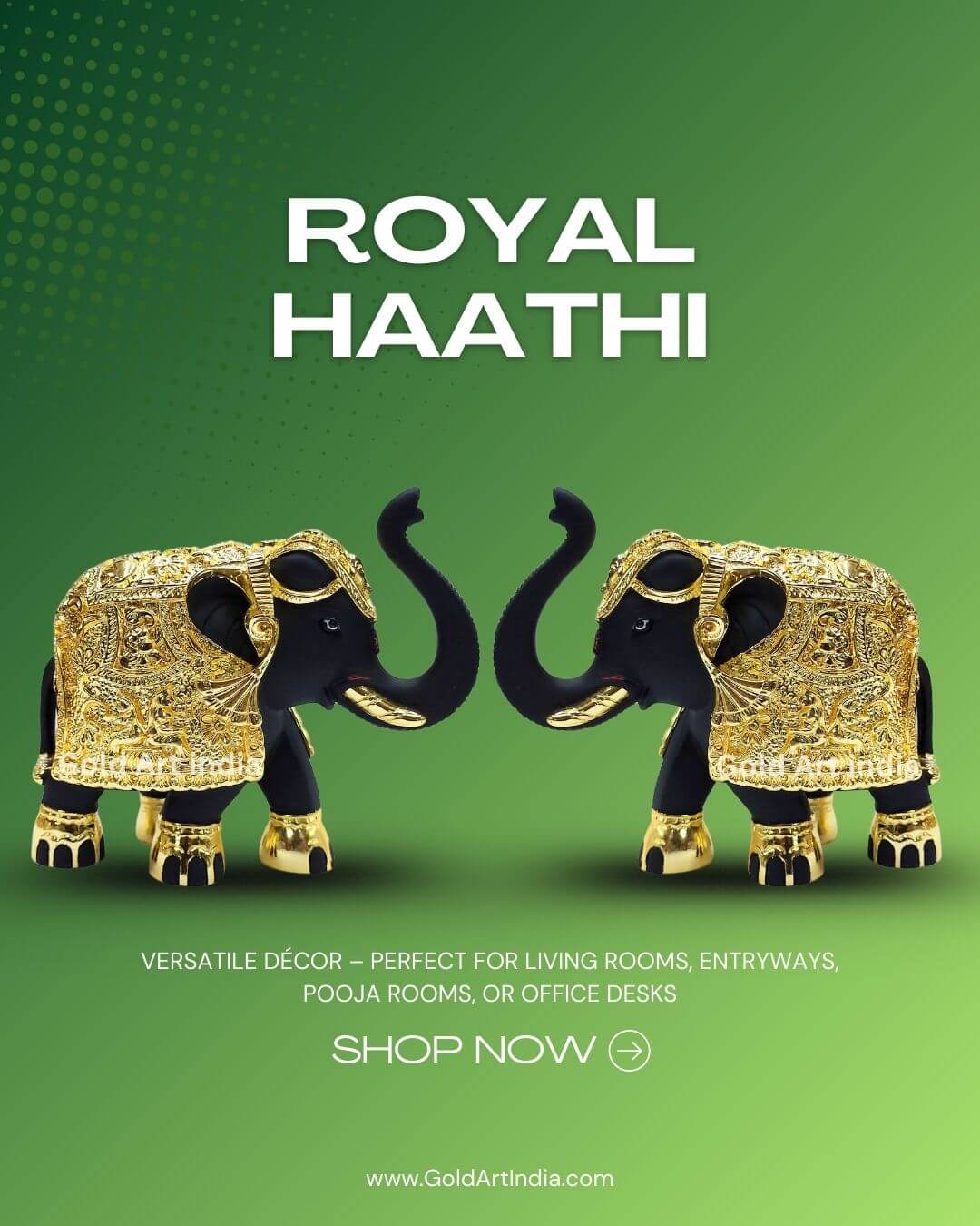 Gajant Laxmi pair | Gold Plated Elephant Idol with Black Terracotta | Intricate Detailing & Elegant Decor