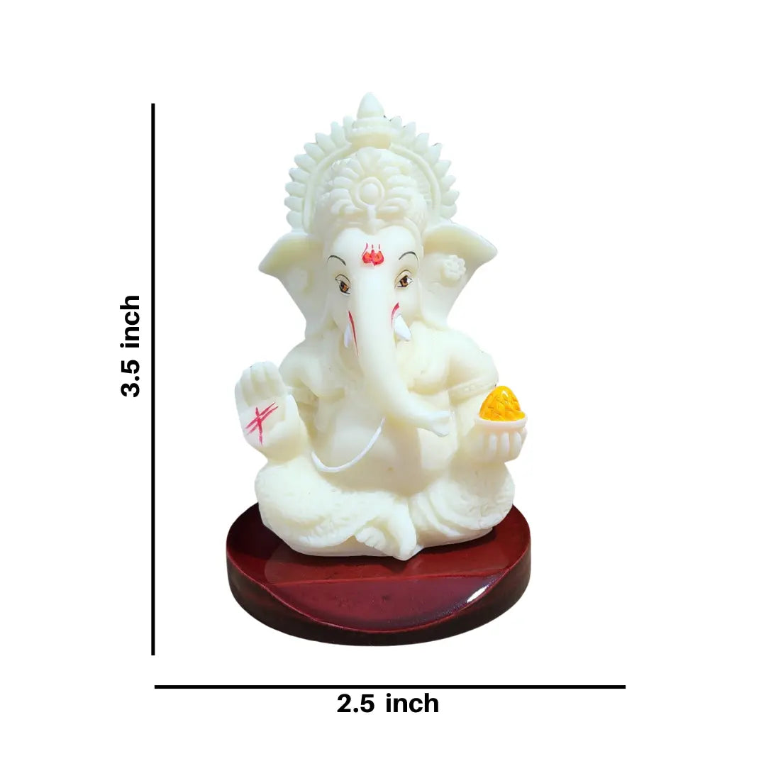 Gold Art India Ivory Finish Ganesh Idol – Compact 3.5 Inch Decorative Statue for Puja, Mandirs & Festive Gifting.