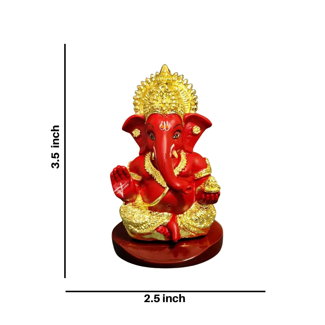 Gold Art India Red Finish Ganesh Idol – Compact 3.5 Inch Decorative Statue for Puja, Mandirs & Festive Gifting.