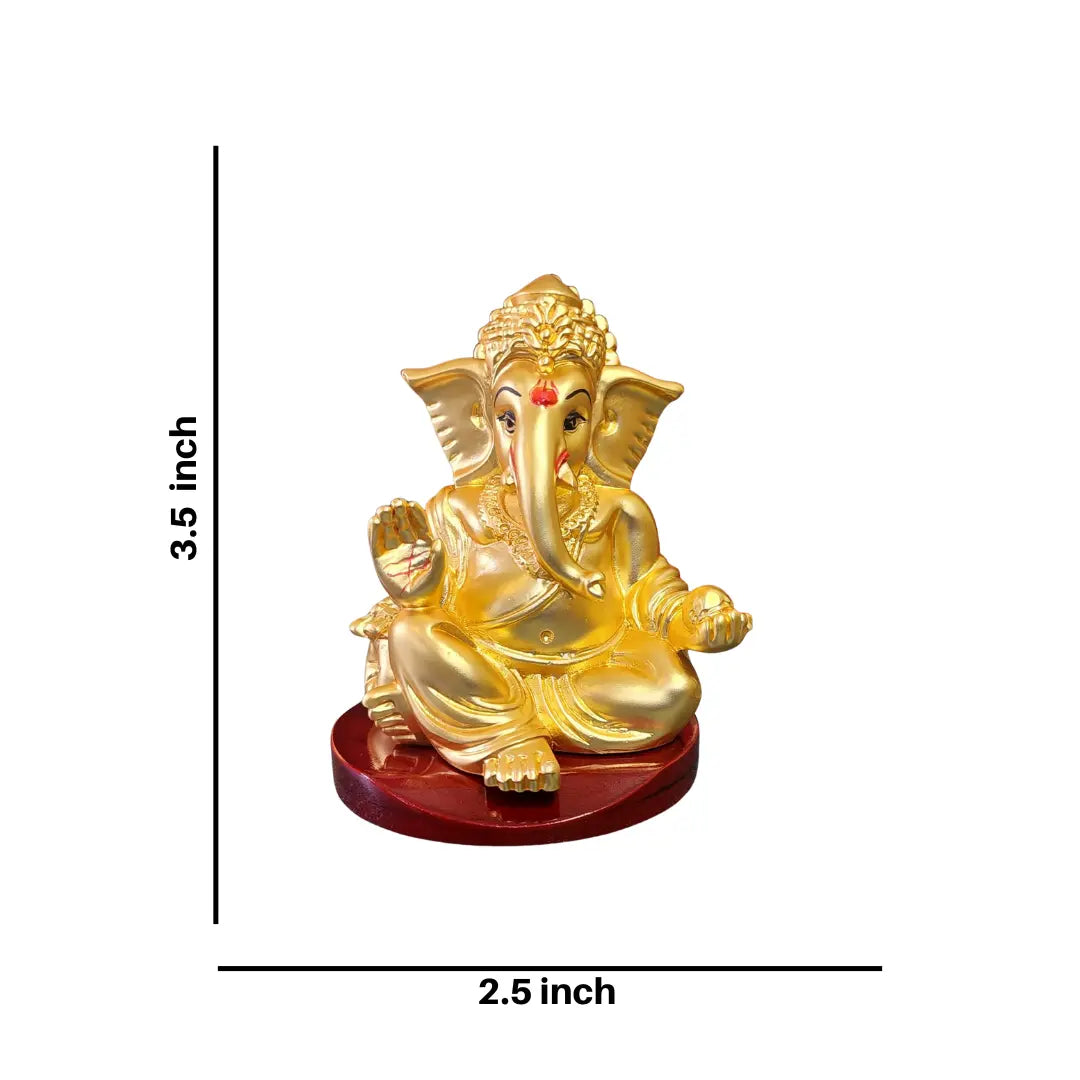 Gold Art India Gold Plated Matte Finish Ganesha Idol with MDF base – 3.5 inch height, 2.5 inch width.