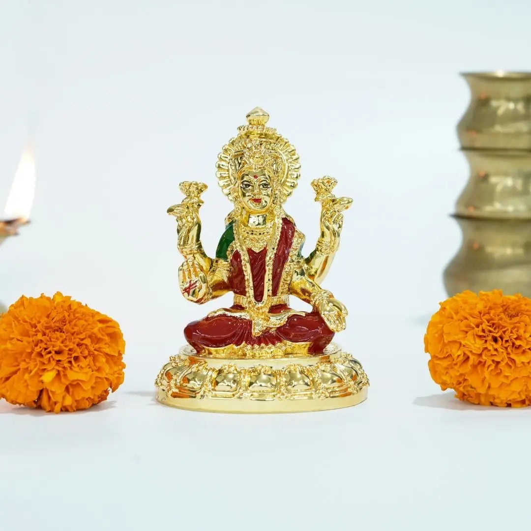Gold Plated with red green benamal laxmi mata idol 
