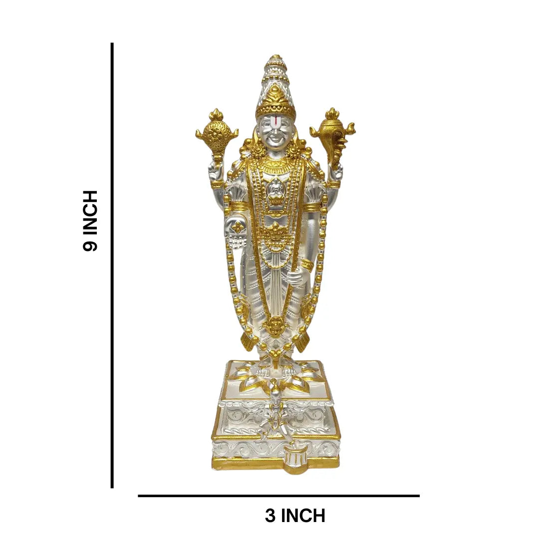 Silver-and-gold Plated Lord Venkateswara statue dimension HX9 Wx3 inch 