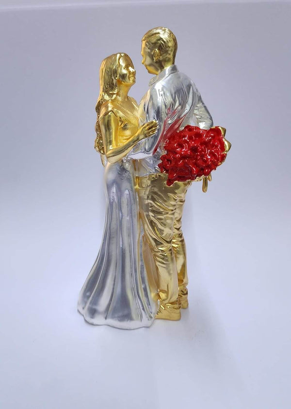 Gold & Silver Plated Matte Romantic Couple Figurine – 6 Inch | Elegant Love Statue for Gifting