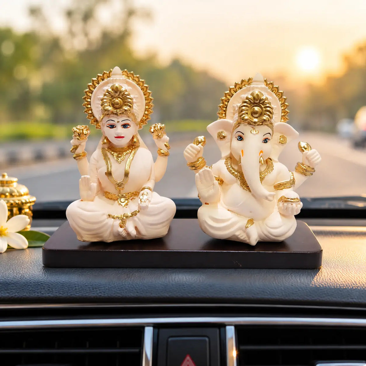 Lakshmi Ganesh Peach Ivory Idol perfect for office desk and car dashboard