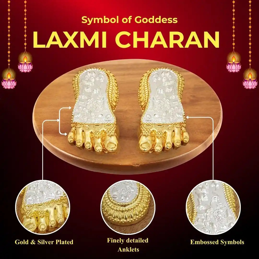 Laxmi Charan Paduka – 3 Inch Gold Silver Plated Idol for Lakshmi Puja