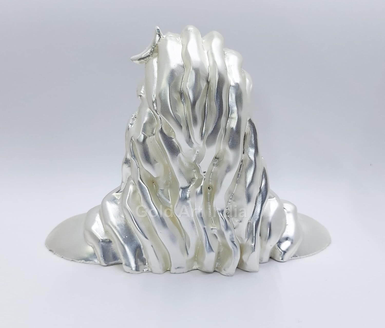 A stunning silver-plated Adiyogi bust with a sleek metallic finish, intricate facial details, and a serene expression, perfect for home or spiritual decor