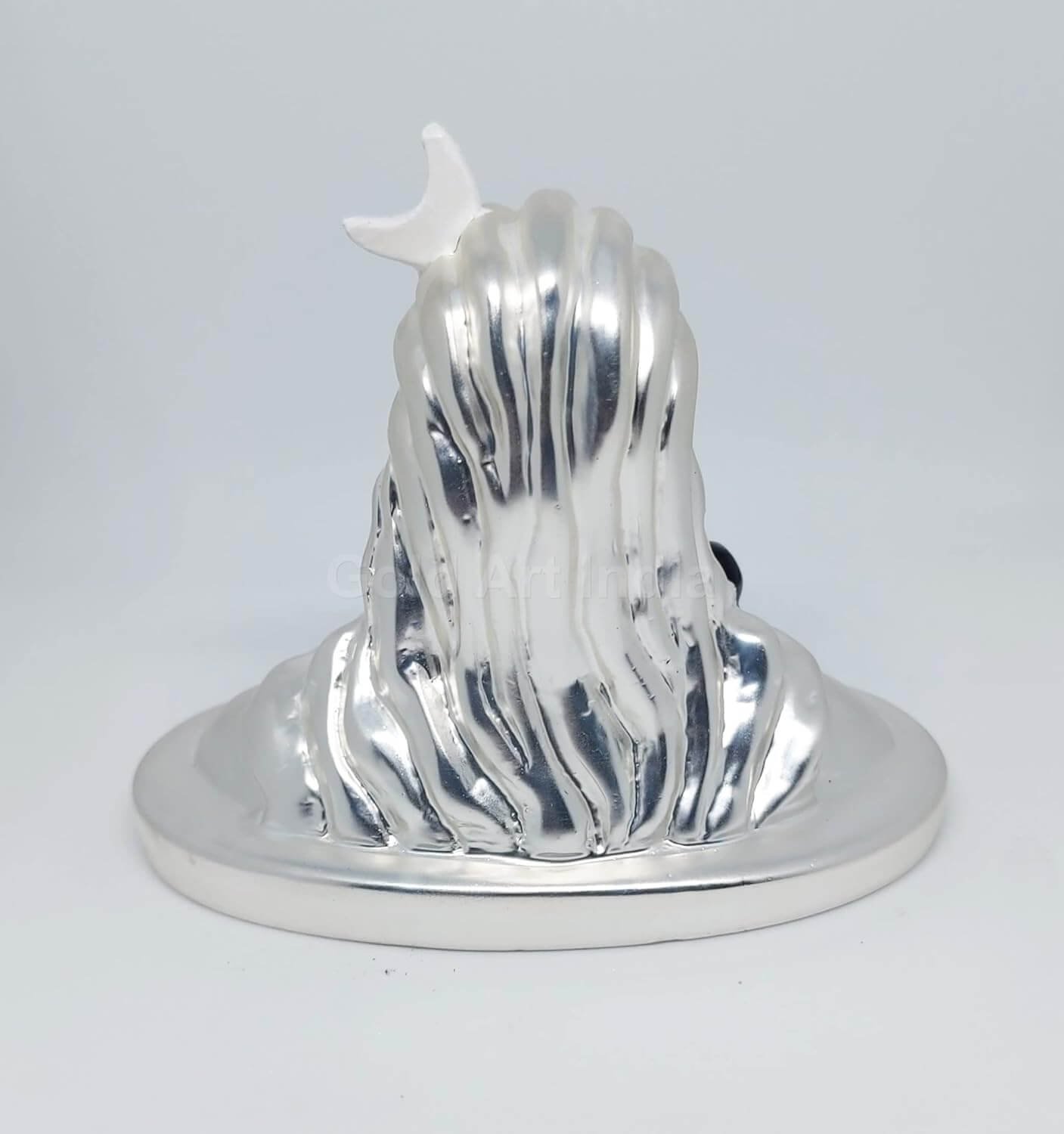 A stunning silver-plated Adiyogi bust with a sleek metallic finish, intricate facial details, and a serene expression, perfect for home or spiritual decor.