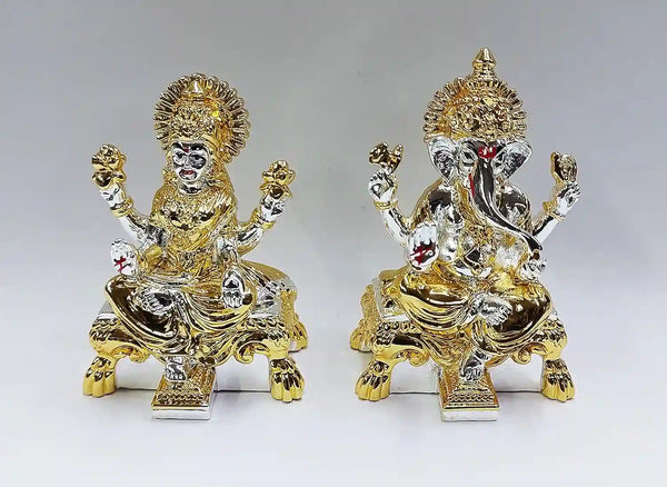 Peeth Laxmi Ganesha Gold & Silver Plated idol 2.7 inch | Gold Art India