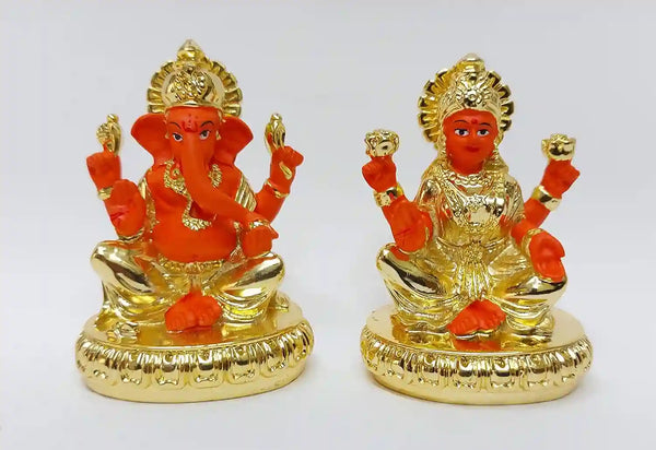 New Chakra Laxmi Ganesha Idol Gold Orange 2.7  | Gold Art India