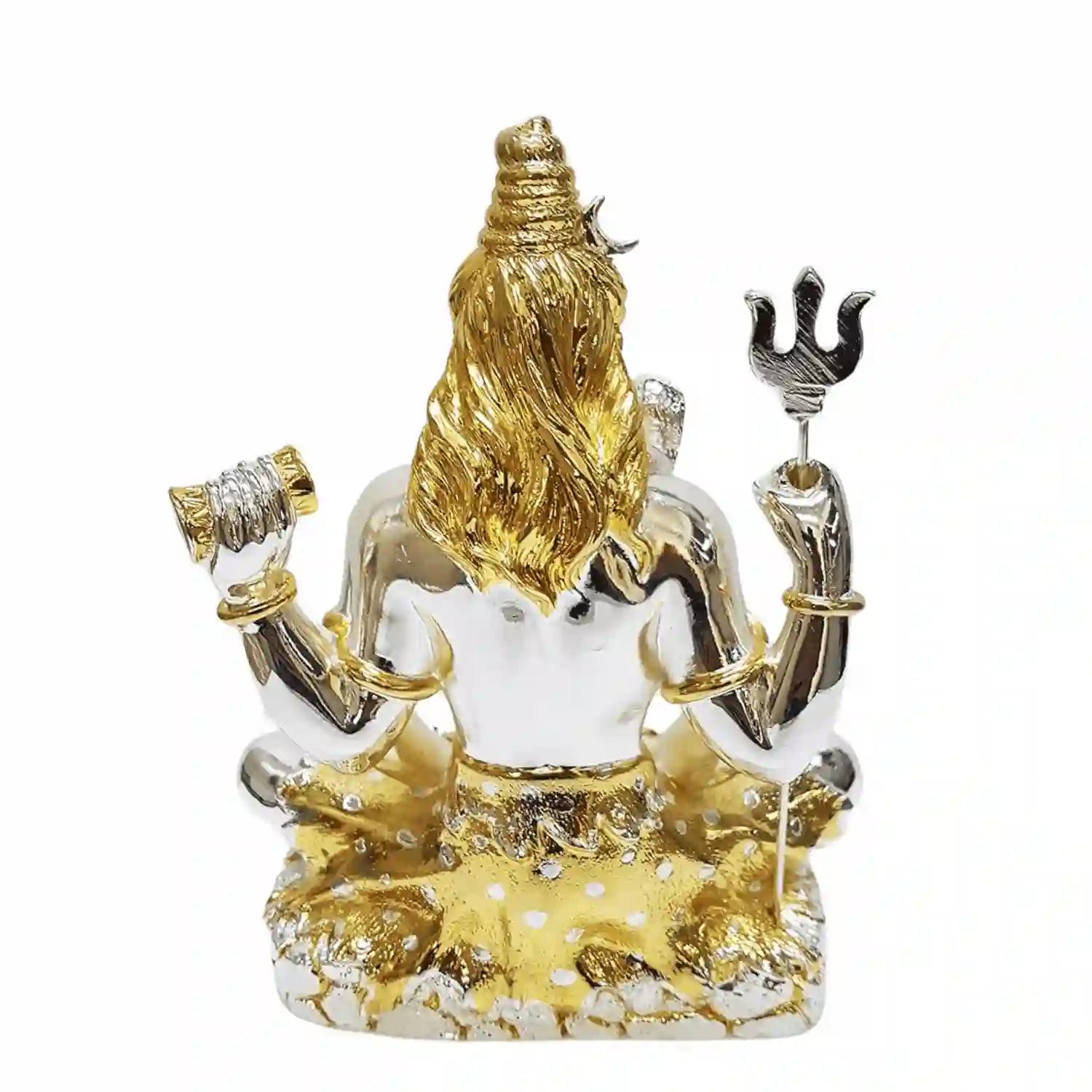 Back side View of Lord Shiva Idol with Trident – Two-Tone Gold & Silver Finish