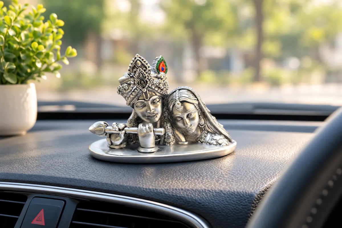 Radha Krishna Silver Plated Idol | Beautifully Crafted Hindu God Statue for Home Temple, Office & Gifting