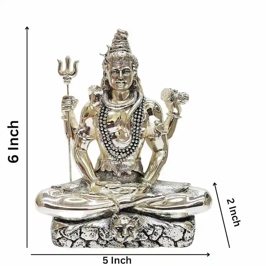 999 Silver Electroplated Lord Shiva Idol – 6 Inch Height