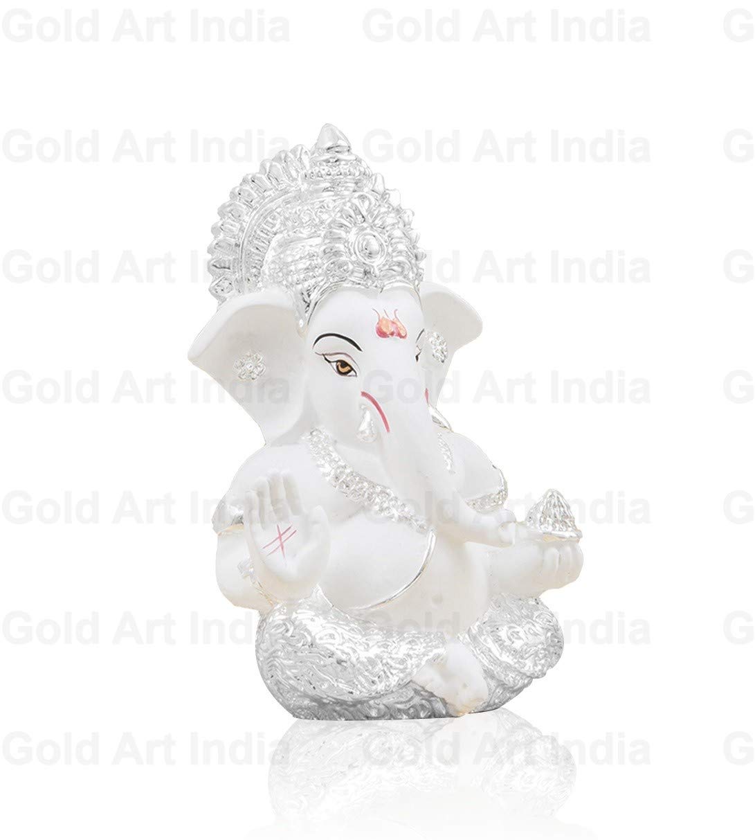 Gold Art India Silver Plated white Ganesha for car right side picture