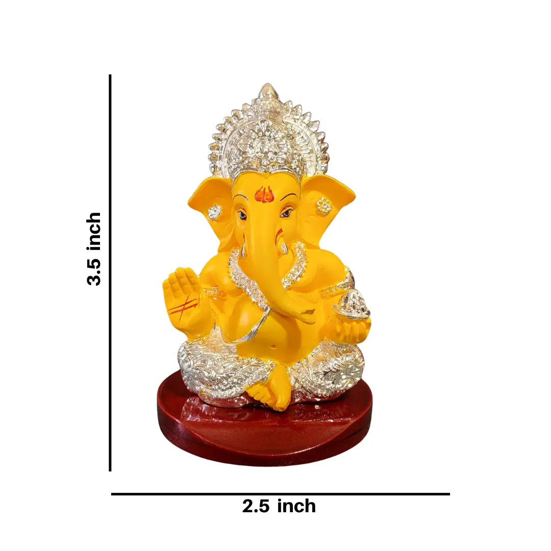 Silver Plated Yellow Ganesha Idol with MDF base – 3.5 inch height × 2.5 inch width