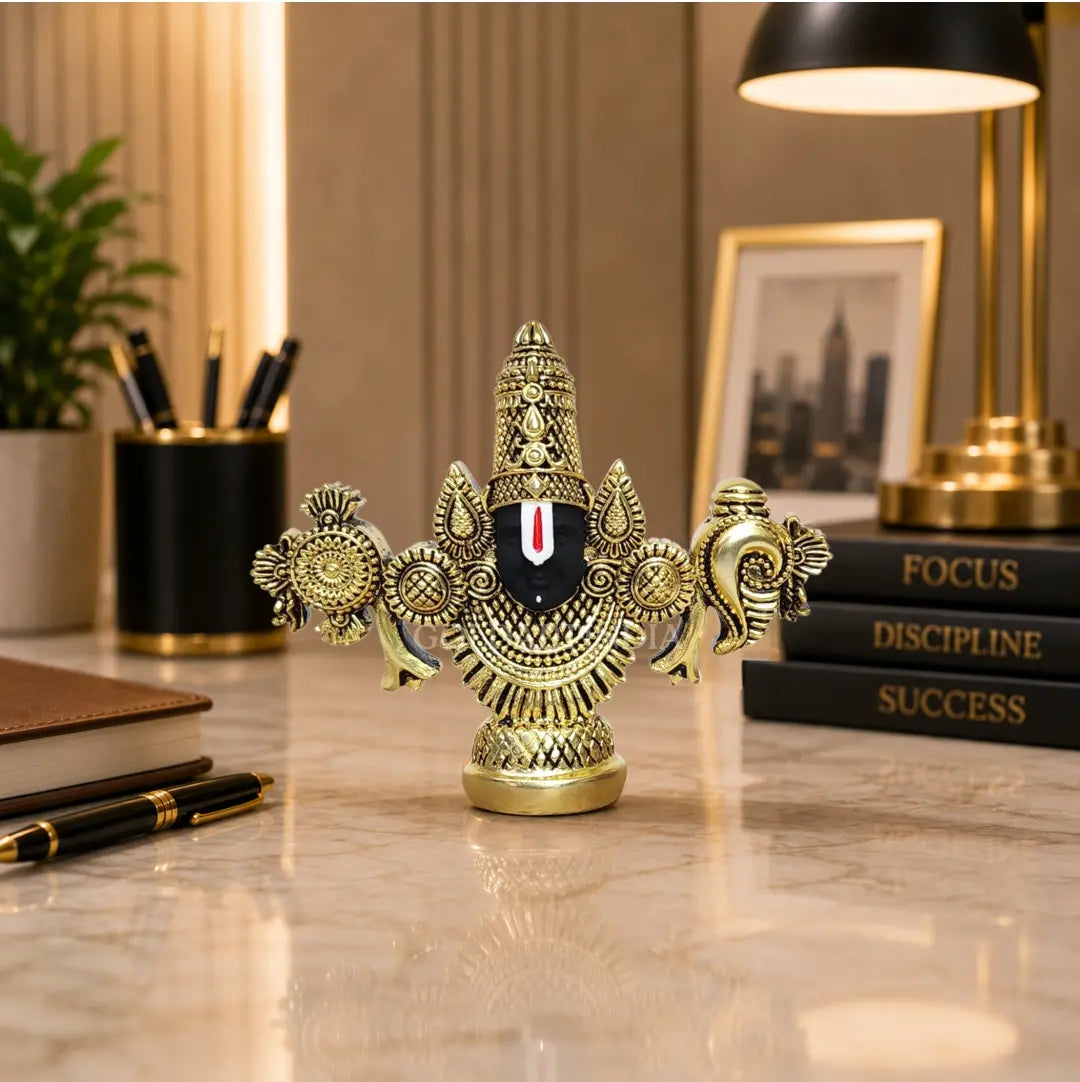 Gold Art India Balaji Idol with Premium Velvet Gift Box | Gold Antique Finish (3.5 × 4.2 Inch)