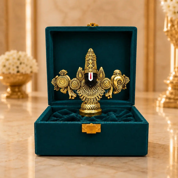 Gold Art India Balaji Idol with Premium Velvet Gift Box | Gold Antique Finish (3.5 × 4.2 Inch)