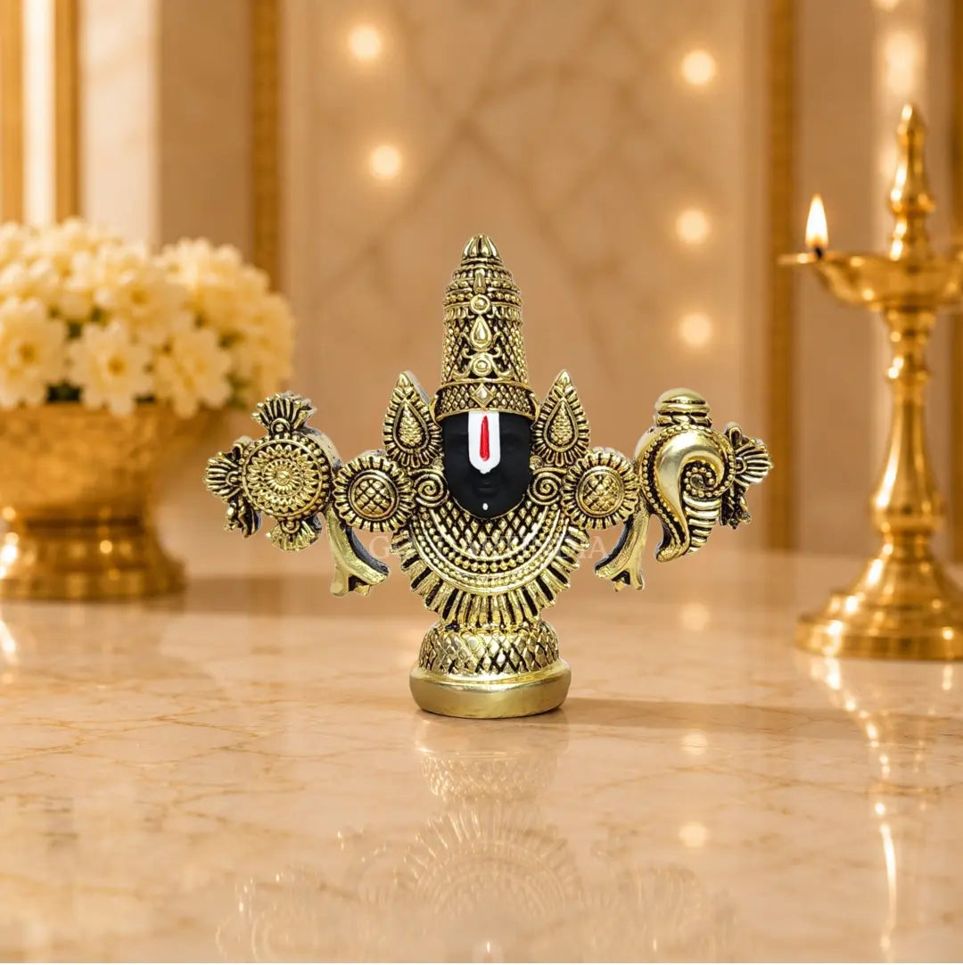 Gold Art India Balaji Idol with Premium Velvet Gift Box | Gold Antique Finish (3.5 × 4.2 Inch)