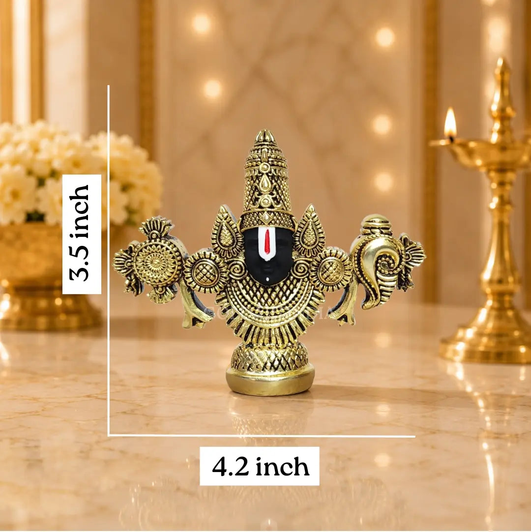 Gold Art India Balaji Idol with Premium Velvet Gift Box | Gold Antique Finish (3.5 × 4.2 Inch)